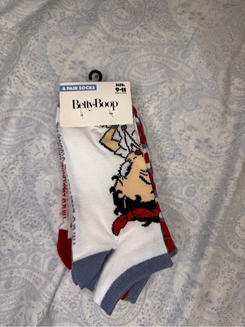 Betty Boop White, Red & Gray Crew Socks with Character Graphic 6 pack